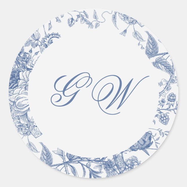 Adesivo Verdadeiro francês Vintage Blue Floral Jouy (Frente)