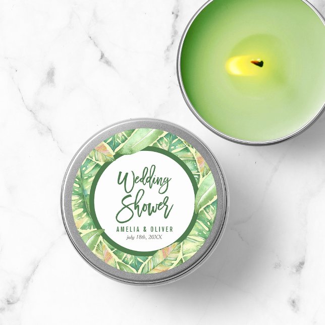 Adesivo Verde Aquarela Deixa Chá de casamento tropical (Criador carregado)