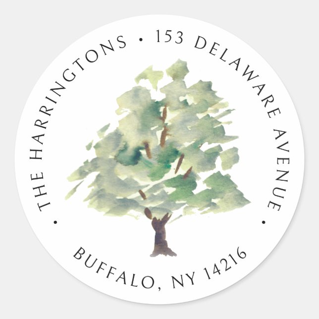 Adesivo Verde Árvore Arborista Aquarela Ilustrada À Mão (Frente)