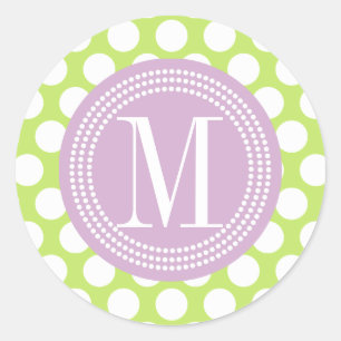 Adesivo Verde & bolinhas grandes da lavanda Monogrammed