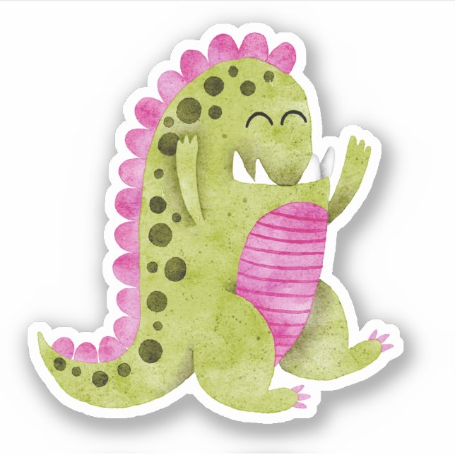 Adesivo Verde bonito + Monstro rosa com Presas engraçadas (Frente)