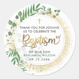 Adesivo Verde Botânico E Batismo Dourado Obrigado