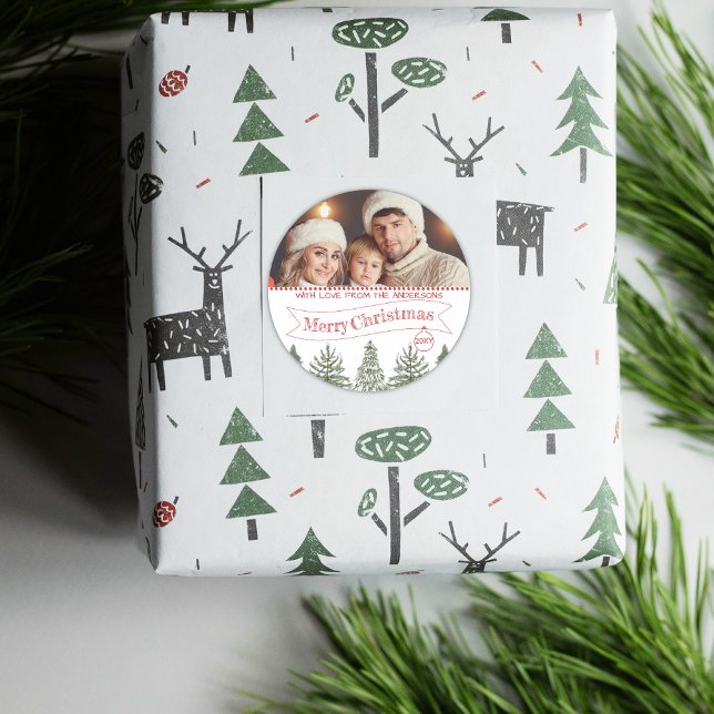 Adesivo Verde Botânico Foto Verde Vermelho Feliz Natal (Criador carregado)