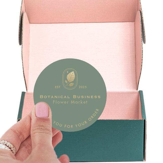 Adesivo Verde Botânico Mínimo Dourado Moderno - Obrigado (Modern Gold Leaf Minimal Botanical Green Thank You Classic Round Sticker)
