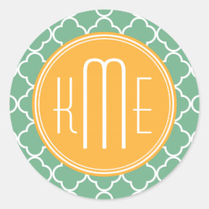 Adesivo Verde chique Quatrefoil da cerceta com monograma