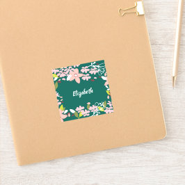 Adesivo Verde com Flores Rosa Personalizadas
