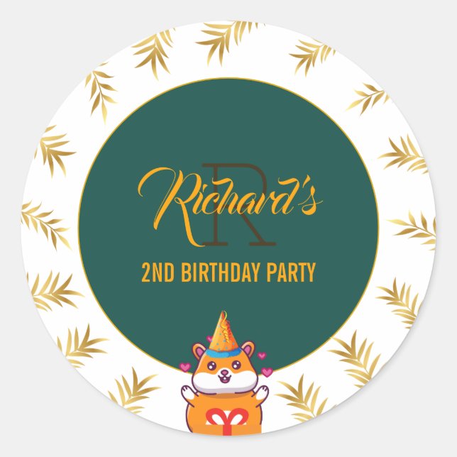 Adesivo Verde de Hamster Corajoso, Festa de aniversário de (Frente)