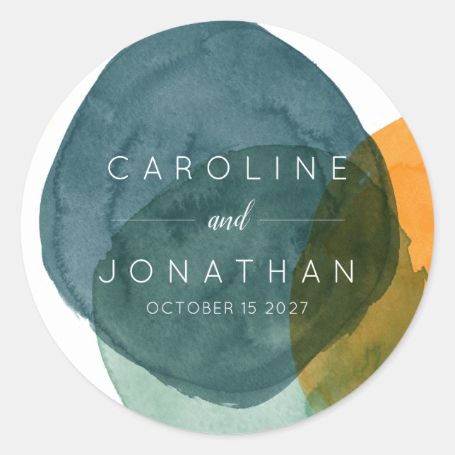 Adesivo Verde Elegante Moderno de Casamento Personalizado (Frente)