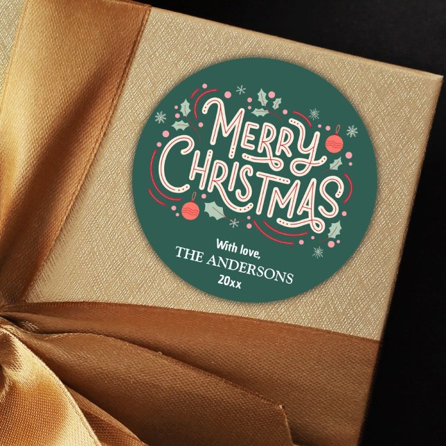 Adesivo Verde festivo moderno e branco Feliz Natal (Criador carregado)