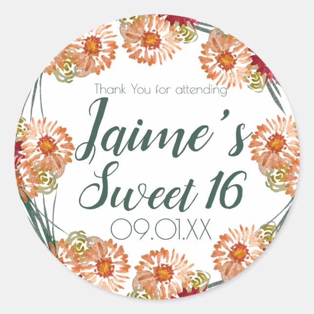 Adesivo Verde Floral de 16 Aquarelas Doce (Frente)