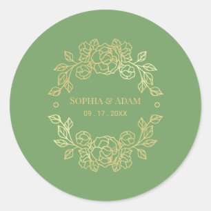 Adesivo Verde Floral Elegante Minimalista E Cor Do Ouro
