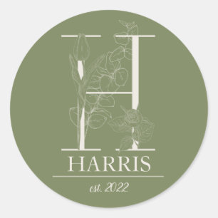 Adesivo Verde Floral Vintage Ornament - Letra H Monograma