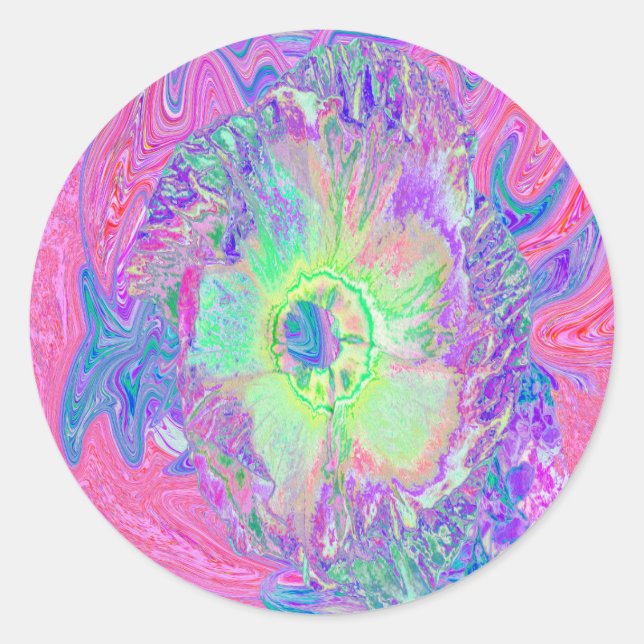 Adesivo Verde limão Psychedelic Trippy e Hibiscus roxo (Frente)