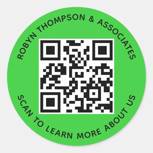 Adesivo Verde limão QR Code Stick Round Personalizado Negó (Frente)
