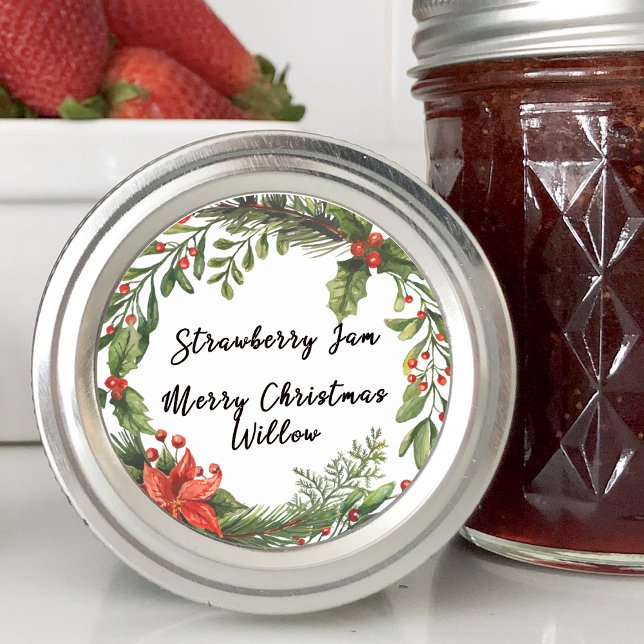 Adesivo Verdura de Inverno Jarra de Conservas Caseira em B (Winter Greener Blank Homemade Jar Canning Classic Round Sticker)