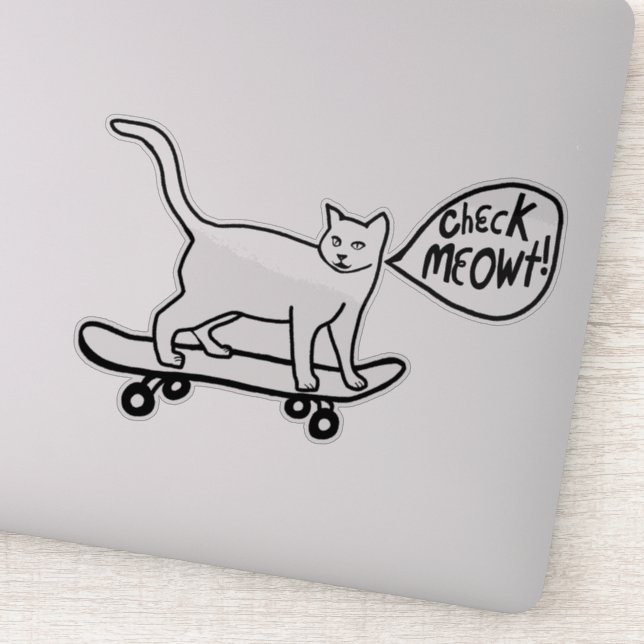Adesivo VERIFIQUE MEOWT! Gato de Skateboard Gato Negro Bra (Detalhe)
