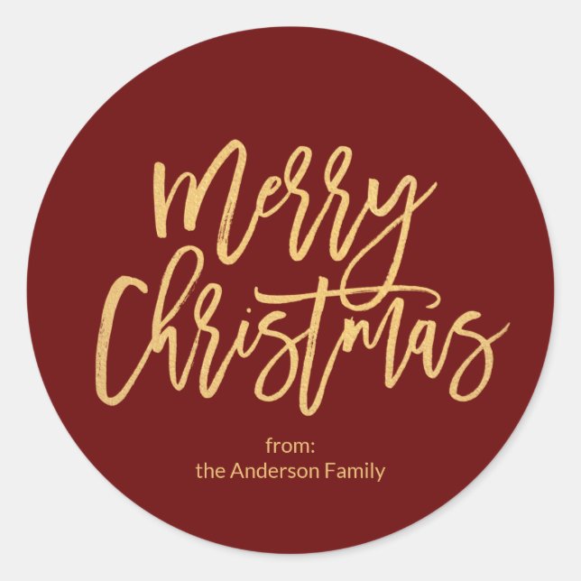 Adesivo Vermelho Borgonha Dourado Rústico Feliz Natal (Frente)