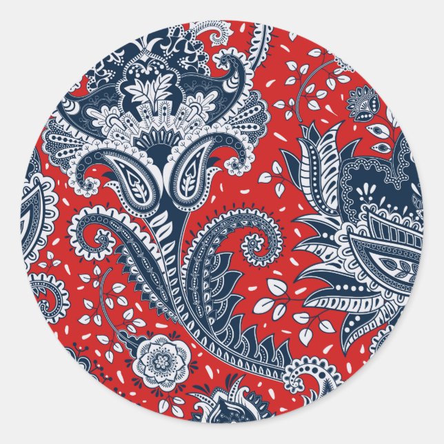 Adesivo Vermelho Branco & Azul Floral Paisley Boêmio Boho (Frente)