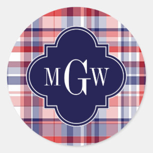 Adesivo Vermelho Branco Azul Preppy Madras Monograma