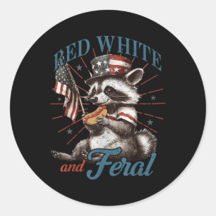Adesivo Vermelho Branco E Feral Raccoon Engraçado 4 De Jul
