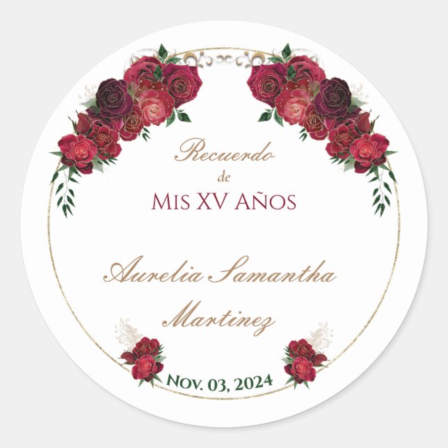 Adesivo Vermelho, Branco, Quinceañera Stickers (Frente)