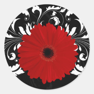 Adesivo Vermelho brilhante Gerbera Daisy em preto