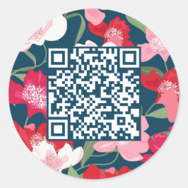 Adesivo Vermelho colorido - Código QR floral azul