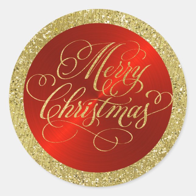 Adesivo Vermelho com Dourada Fronteira e Feliz Natal (Frente)