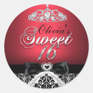 Adesivo Vermelho Damask & Laço Sweet Sixteen