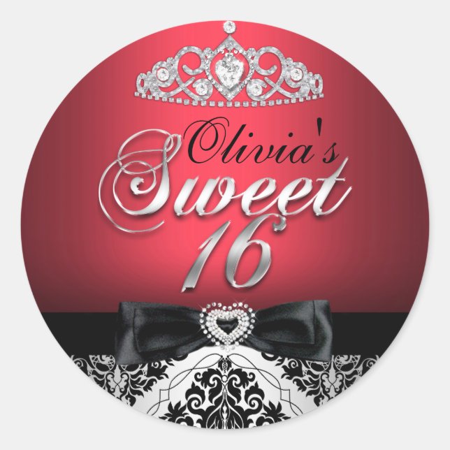 Adesivo Vermelho Damask & Laço Sweet Sixteen (Frente)