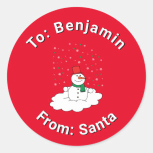 Adesivo Vermelho De Papais noeis Nome Personalizado Snowma