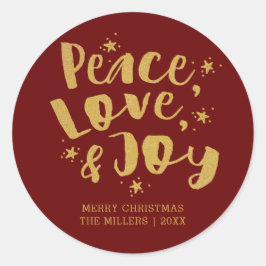 Adesivo Vermelho Dourado Paz Amor & Alegria Férias Natal