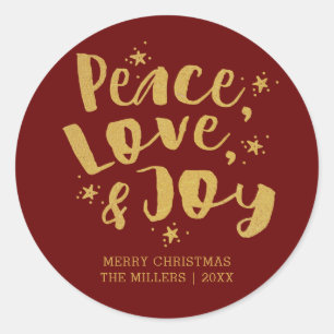 Adesivo Vermelho Dourado Paz Amor & Alegria Férias Natal