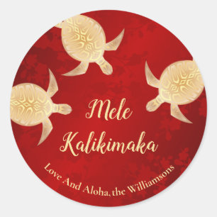 Adesivo Vermelho Dourado Tartarugas Mele Kalikimaka Pe