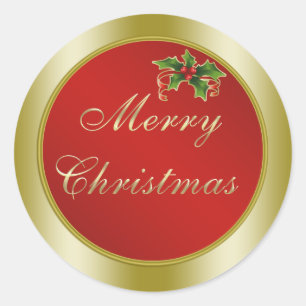 Adesivo Vermelho e Dourado, Feliz Natal do azevinho
