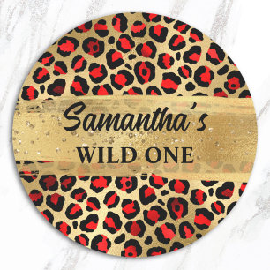 Adesivo Vermelho e Dourado Leopardo Selvagem Um