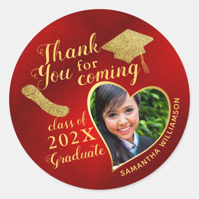 Adesivo Vermelho e Dourado Obrigado Classe de Graduação 20 (Frente)