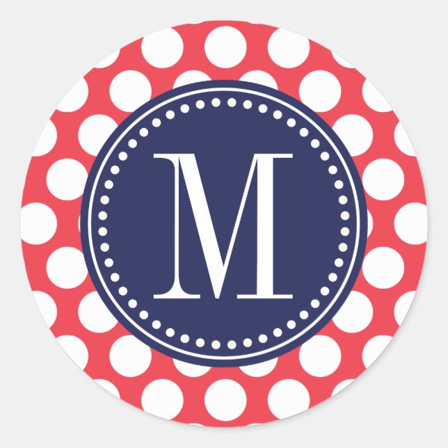 Adesivo Vermelho e Marinho| Grandes Bolinhas Monogramadas (Frente)