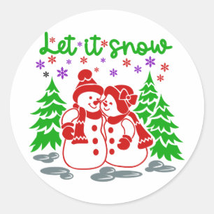 Adesivo Vermelho e Verde Deixe Nevar Boneco de Neve Casal 