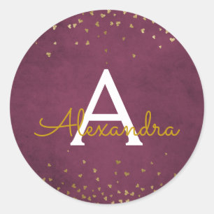 Adesivo Vermelho elegante de Borgonha - monograma dos