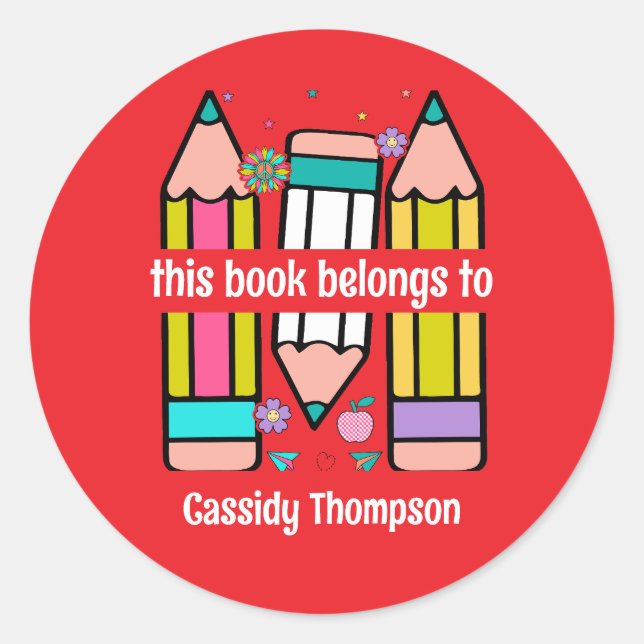 Adesivo Vermelho Este livro pertence ao lápis para garotos (Frente)