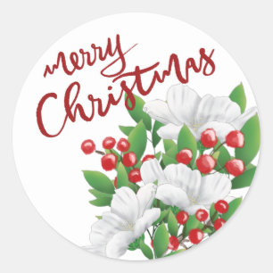 Adesivo Vermelho Feliz Natal Branco Vermelho Verde Floral