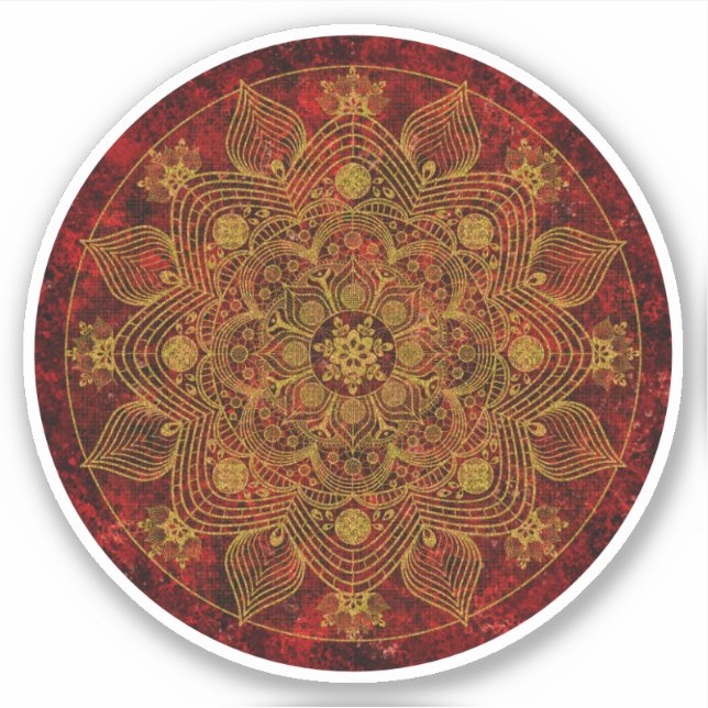Adesivo Vermelho Floral Elegante, Preto e Dourado Mandala (Frente)
