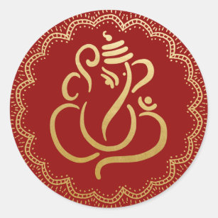Adesivo Vermelho indiano festivo Dourado do deus de Ganesh