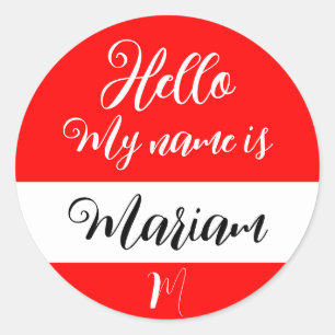 Adesivo Vermelho (Letra Inicial e Nome) Olá, meu nome é