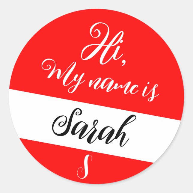 Adesivo Vermelho (Letra inicial e nome) Olá, Meu nome é (Frente)