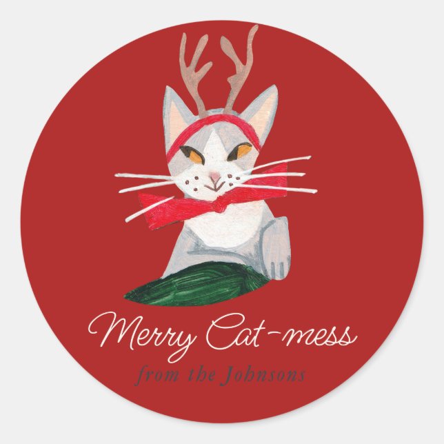 Adesivo Vermelho Natal de renas de gato (Frente)