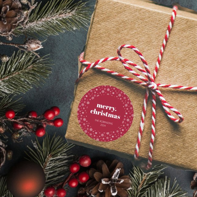 Adesivo Vermelho Natal Feliz de Script Moderno (Christmas holiday snowflake pattern stickers)