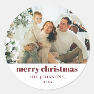 Adesivo Vermelho Personalizado de Feliz Natal Moderno Eleg