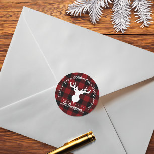 Adesivo Vermelho Preto Plaid Búfalo Rena Chifres Natal